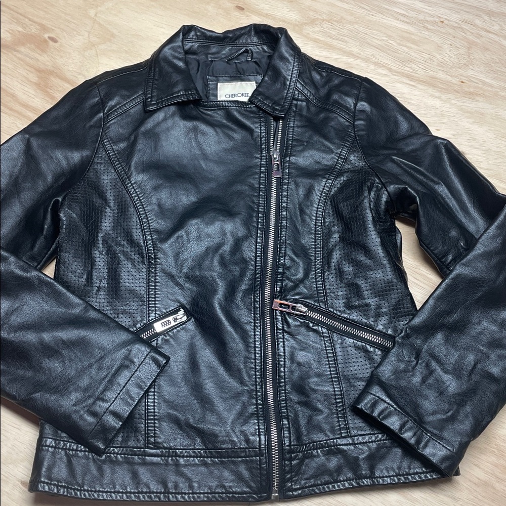 Kids Cherokee Black Faux Leather Jacket Large